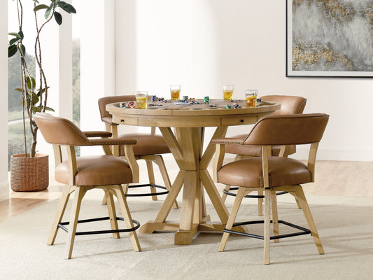 Rylie - 6 Piece Dining Set (Game Top Counter Table & 4 Counter Chairs) - Sand / Brown