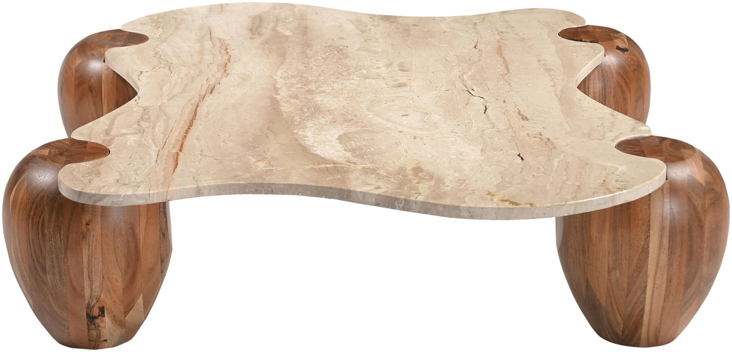 Liona - Marble And Acacia Wood Coffee Table