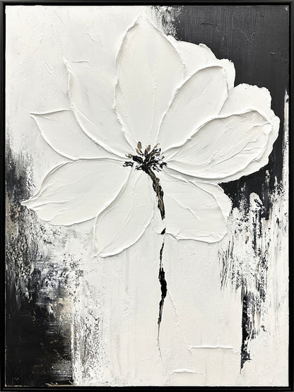 "Ethereal Blossom II" Hand-Painted Canvas In Frame - White / Black