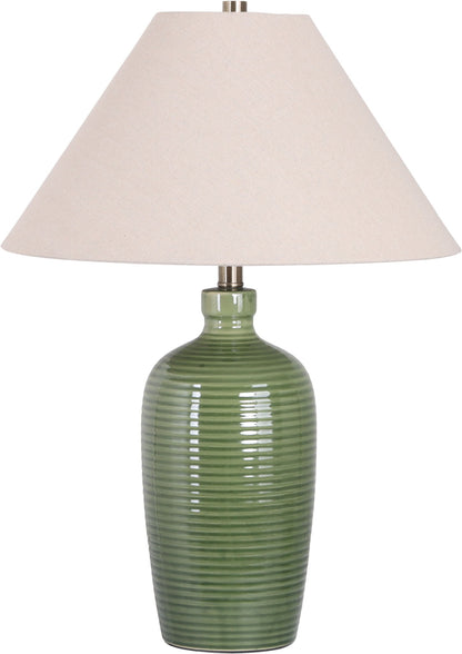 "Verdant Elegance" Ceramic Table Lamp (Set of 2) - Sage Green / Asb