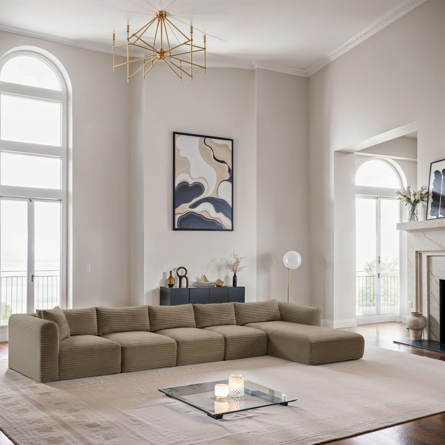 Shaggy - Fabric 5 Piece Modular Sectional With Chaise