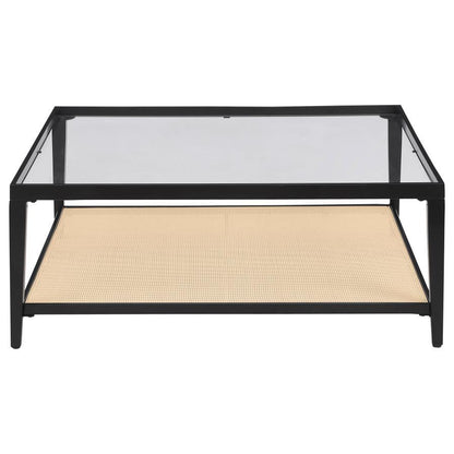 Amherst - Glass Top Metal with Cane Shelf Table