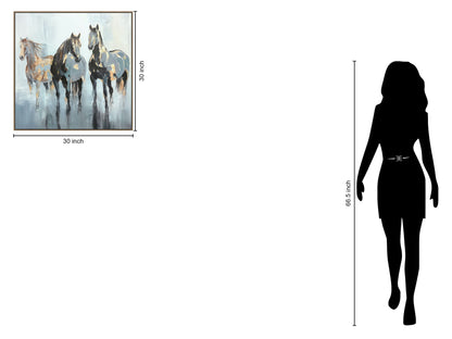 "Equine Grace II" Hand-Painted Canvas In Frame - Gray / Brown / Blue