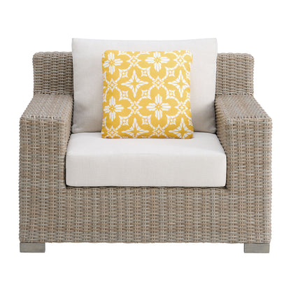 Ollie - Chair With 1 Yellow Pillow - Tan And Olefin White Cream