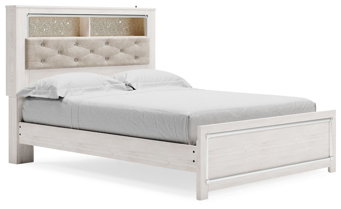 Altyra - Blanco - Cama Queen Panel Librería Con Lamas Enrollables