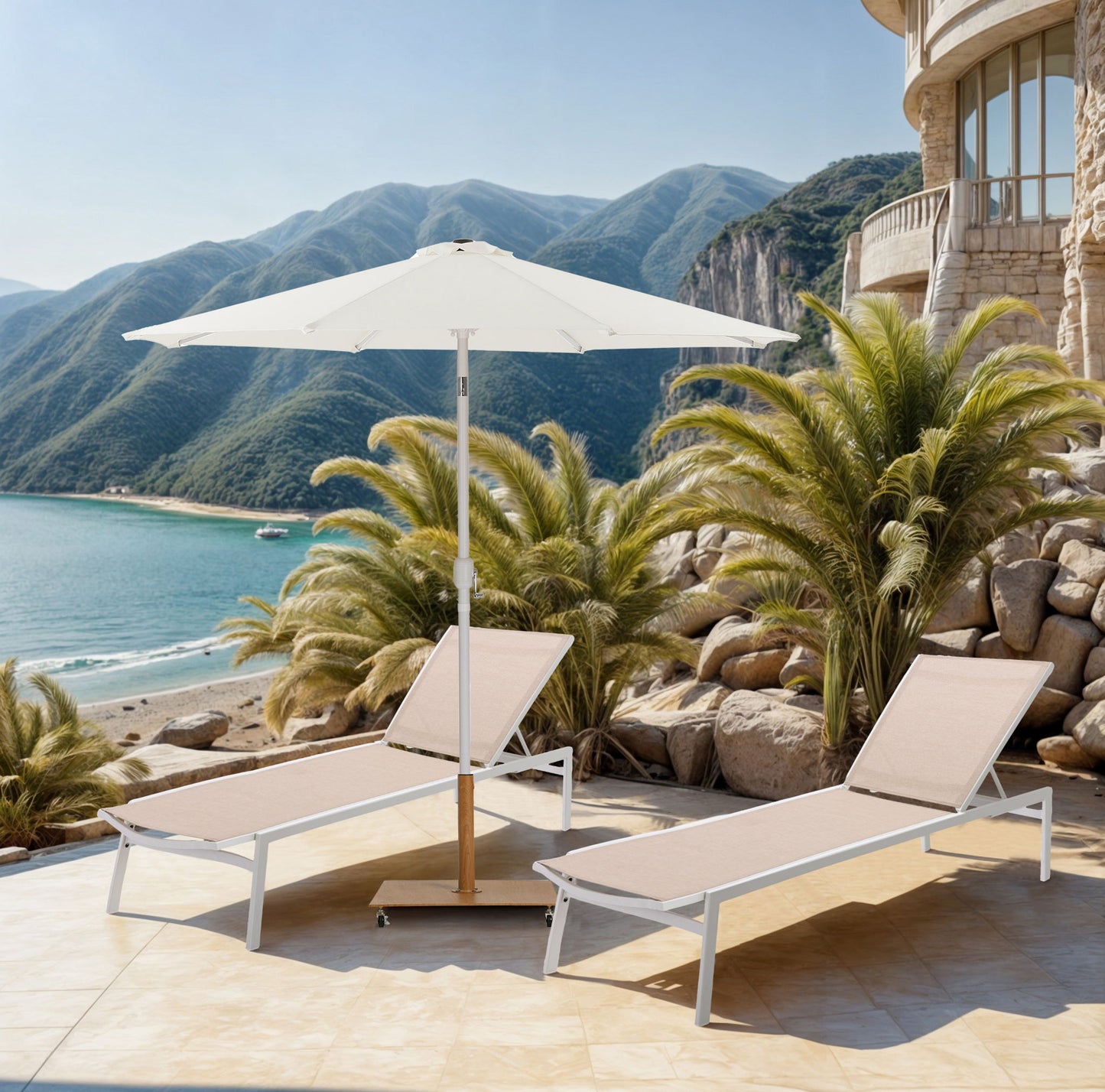 Fiji - Aluminum Patio Umbrella With Square Teak And White Base