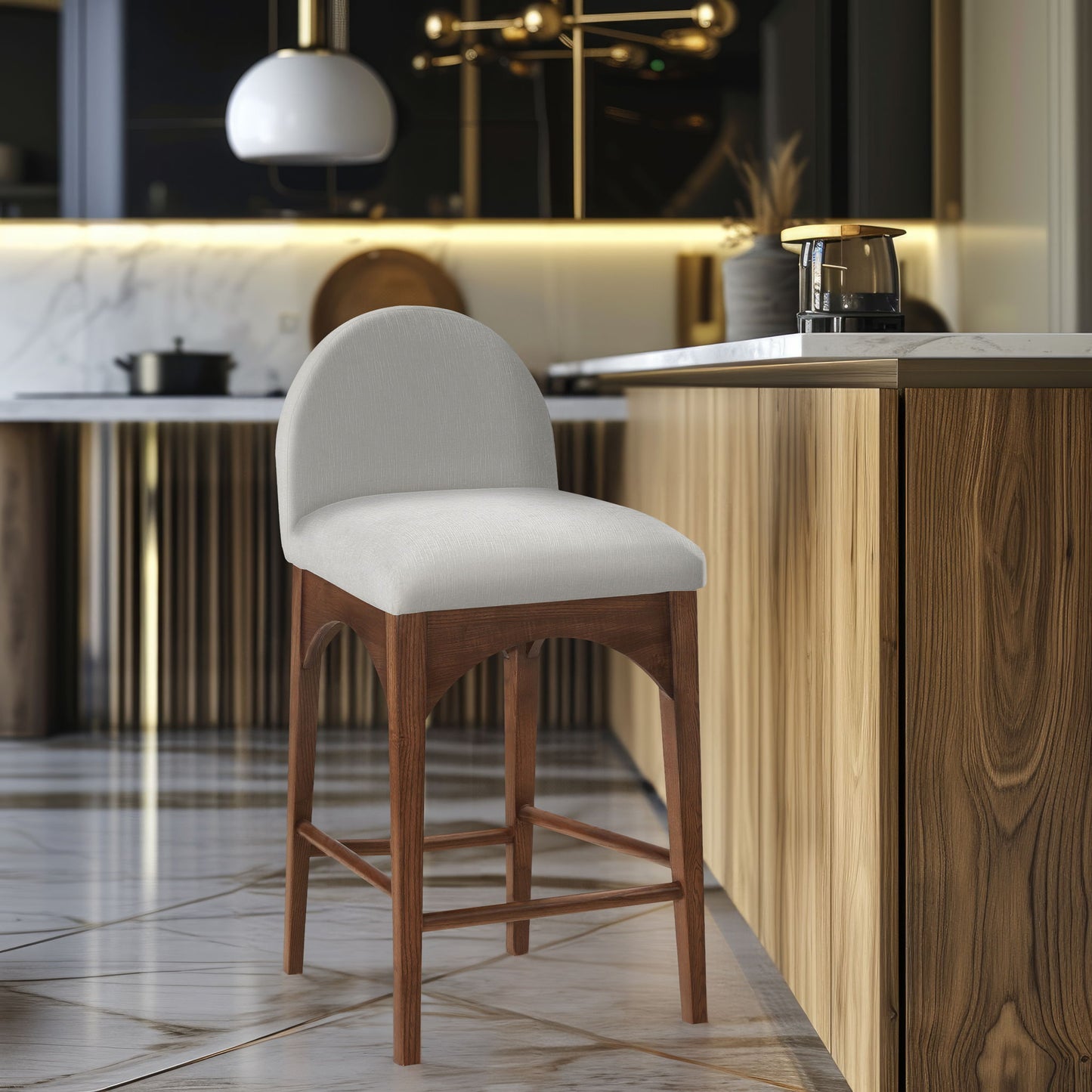 Waldorf - Chenille Stool With Brown Legs