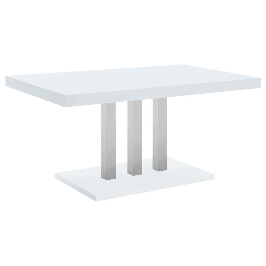 Brooklyn - Mesa de comedor rectangular - Blanco alto brillo y cromo