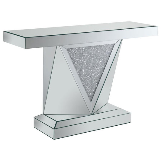 Amore - Mesa de sofá rectangular con detalles triangulares - Espejo plateado y transparente