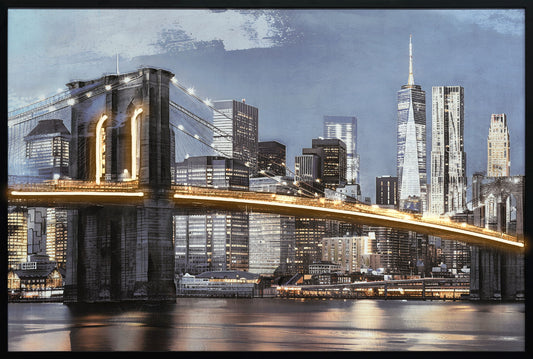 "Urban Glow" Hand-Embellished LED In Frame - Black / Gold / Gray