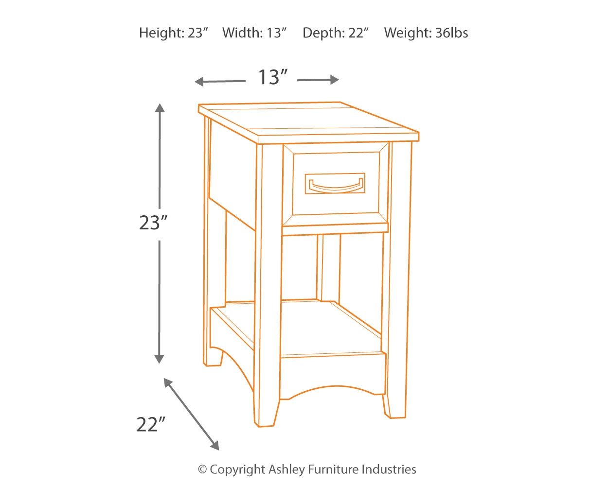 Breegin - Marrón - Mesa auxiliar para silla - 1 cajón