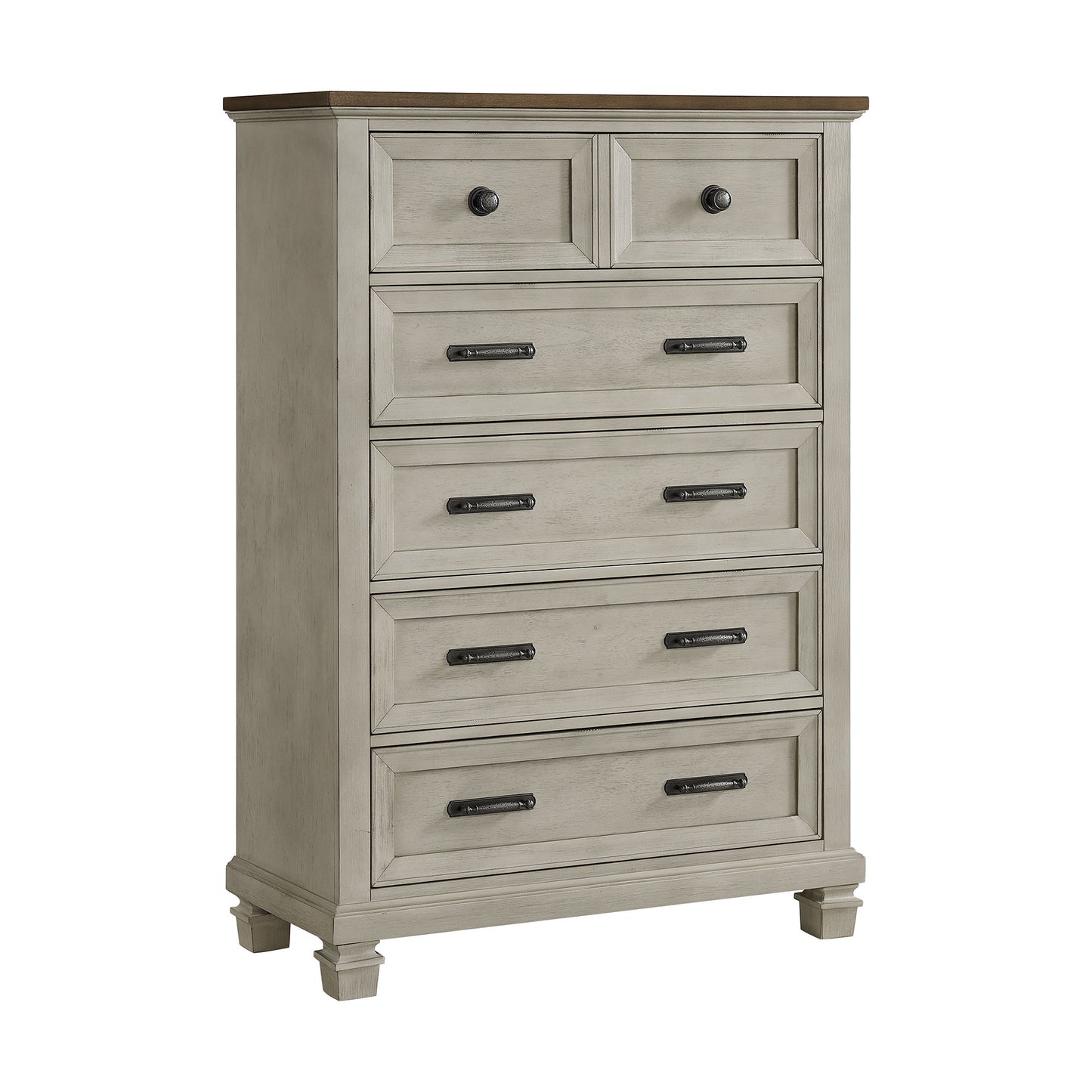 Farmington - 5 Drawer Chest - Medium Brown / Washed Stone