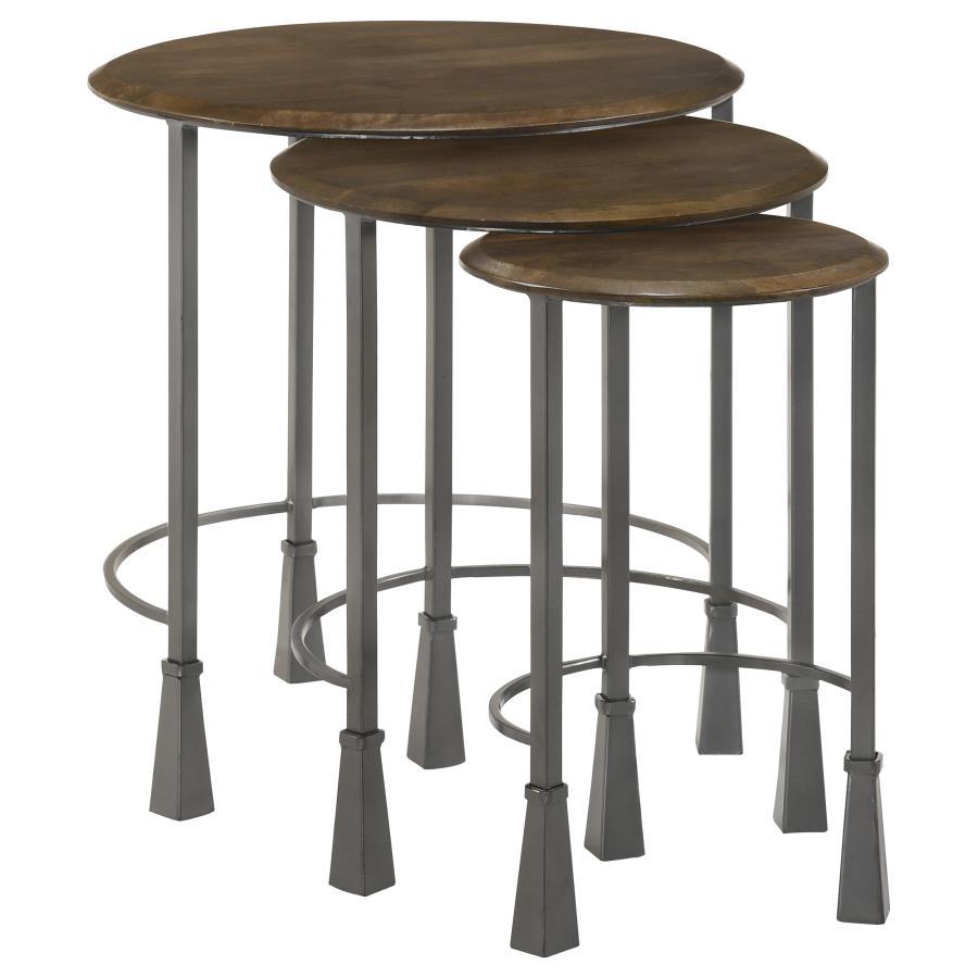 Deja - 3 Piece Round Nesting Table Set - Natural And Gunmetal