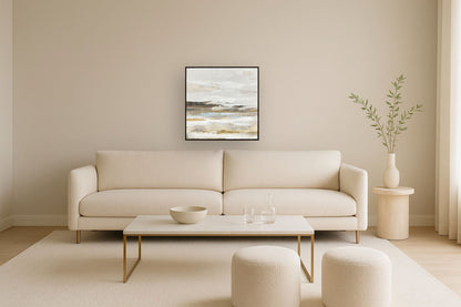 "Tranquil Horizon I" Hand-Embellished Canvas In Frame - Cream / Light Blue / Brown