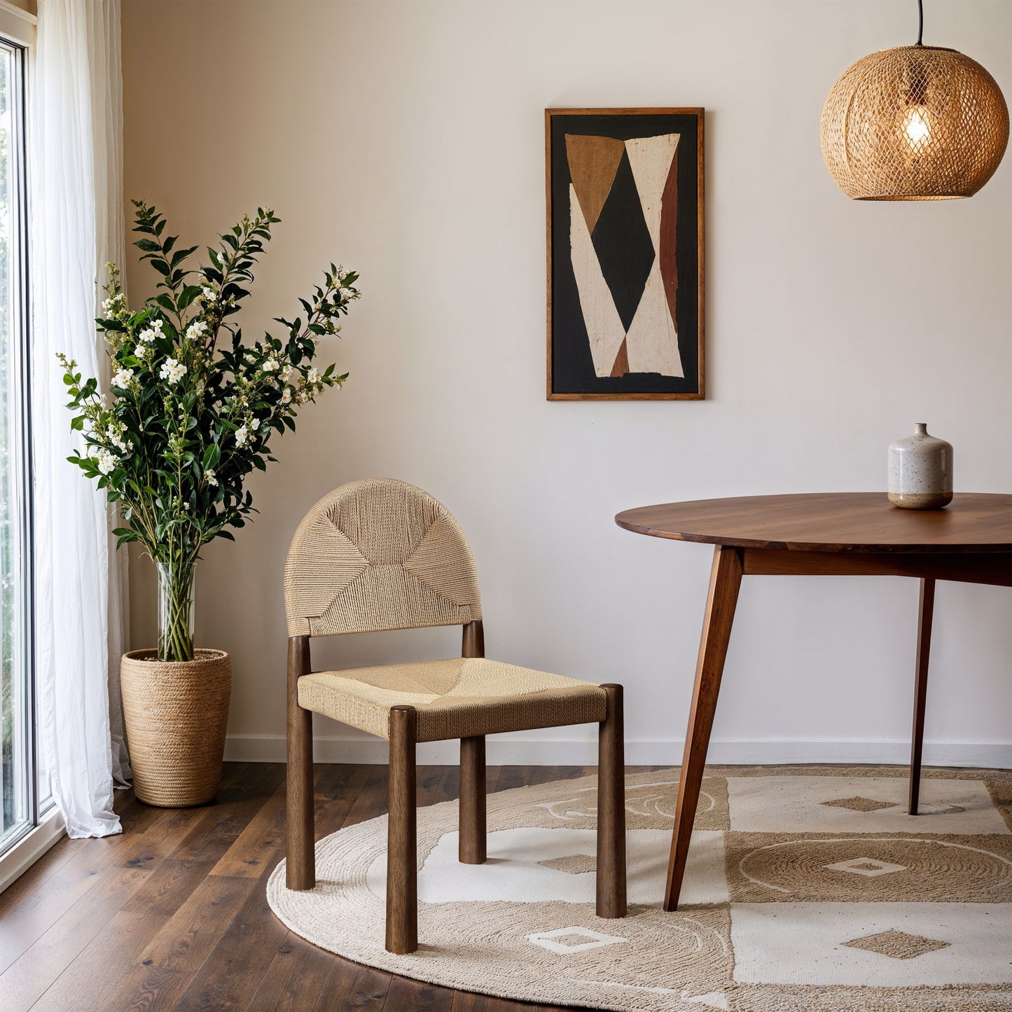 Bohemia - Woven Seagrass Cord And Solid Wood Dining Chair (Set of 2) - Beige