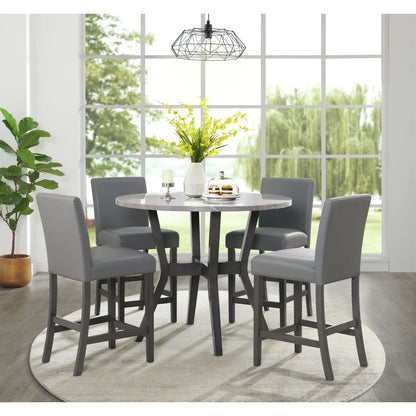 Ambridge - 5 Piece Round Counter Set With Faux Marble Top - Brushed Grey