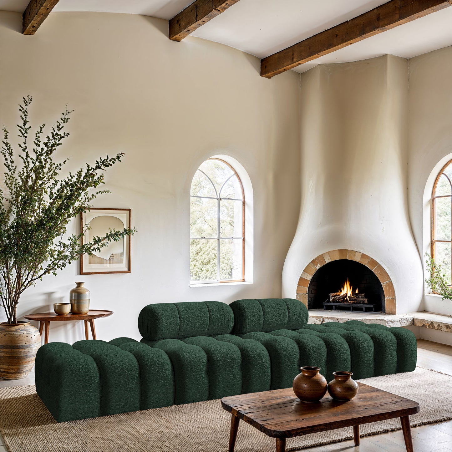 Ames - 4 Piece Boucle Upholstered Modular Sofa With 2 Backless Seats