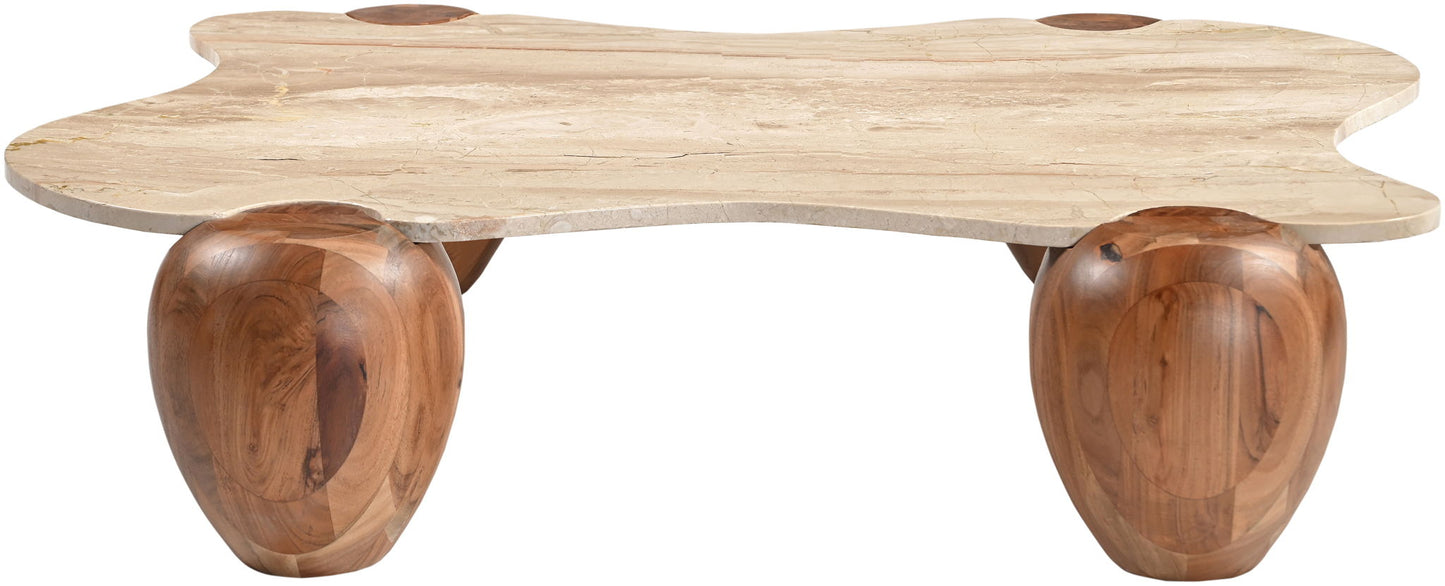 Liona - Marble And Acacia Wood Coffee Table