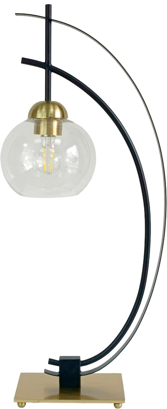 "Eclipse Aura" Metal Table Lamp With Glass Globe (Set of 2) - Matte Black / Gold / Clear Glass