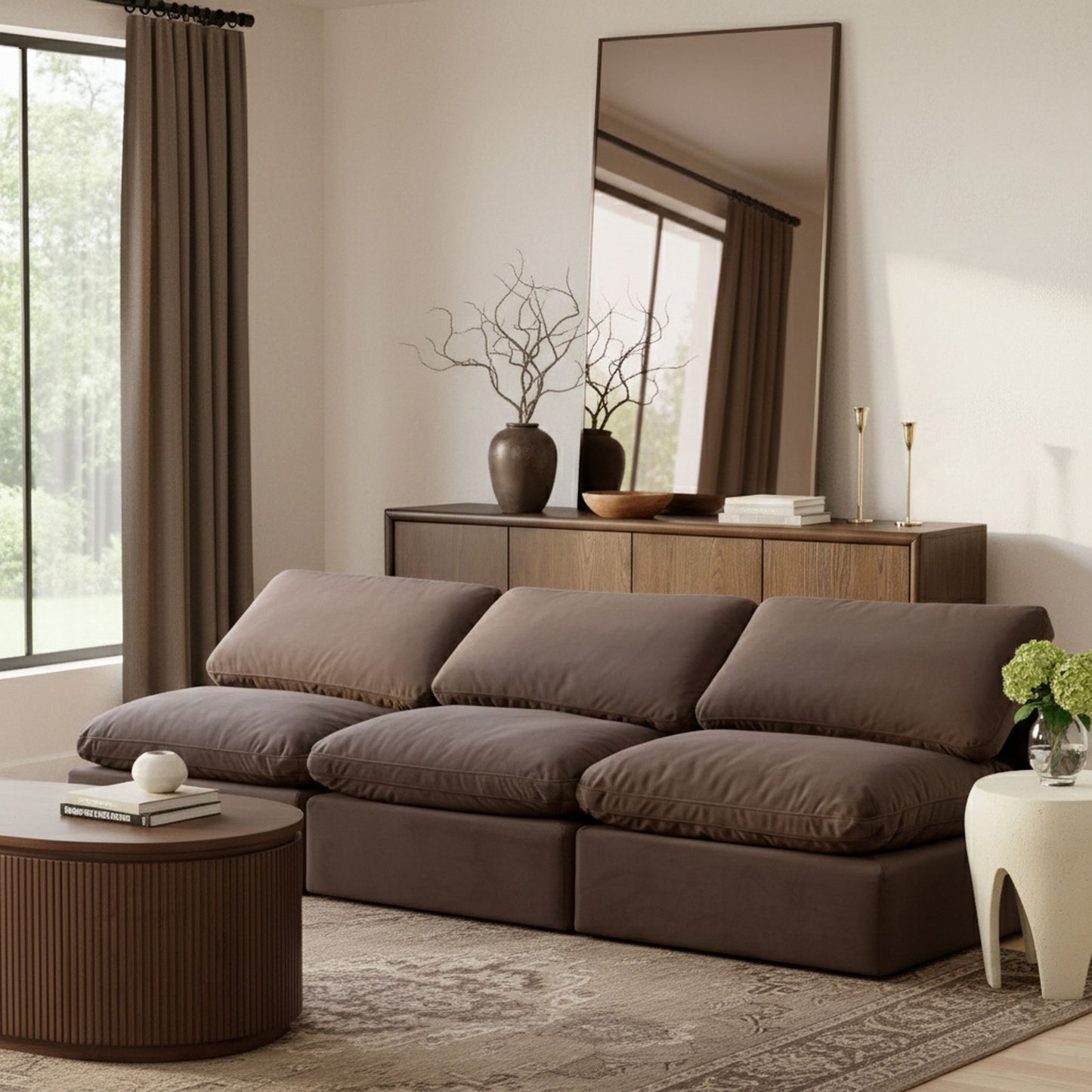 Indulge - Velvet 3 Seat Modular Armless Sofa