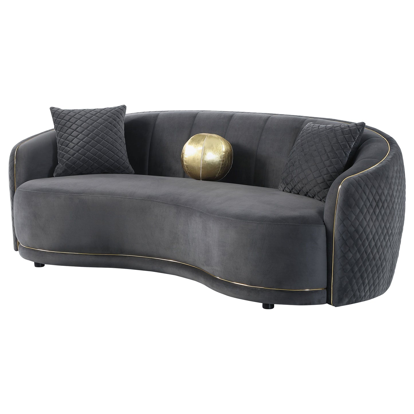 Brookside - Velvet Upholstered Curved Sofa - Dark Gray