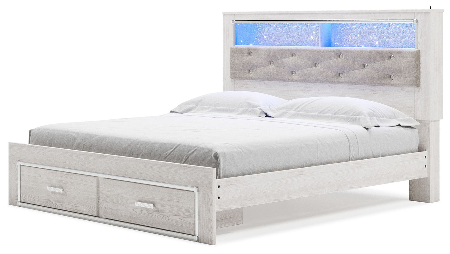 Altyra - Blanco - Cama librería tapizada King con almacenaje