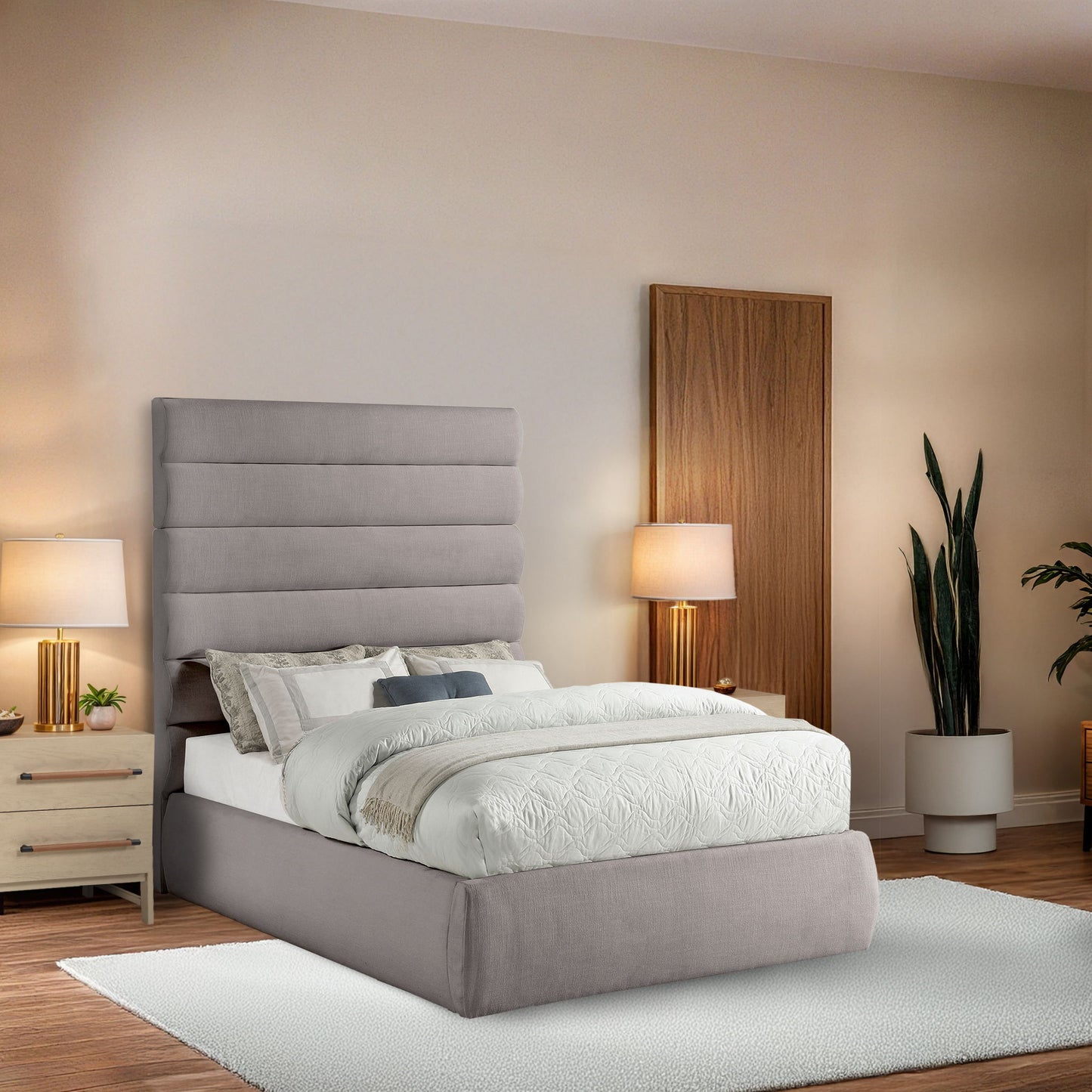 Adam - Linen Fabric Bed With 70.5" Headboard