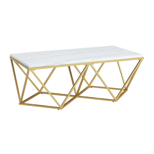 Riko - Mesa de centro rectangular con pata de metal - Dorado