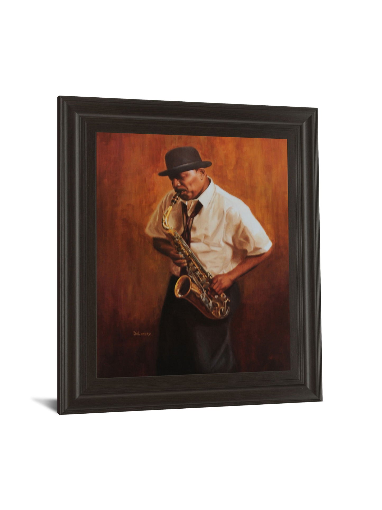 Sax Player - Framed Print Wall Art - Dark Brown