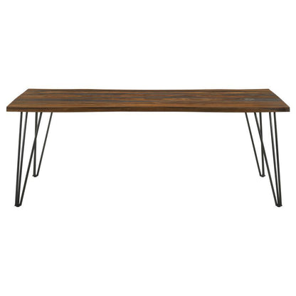 Neve - Mesa de comedor Live-Edge con patas en forma de horquilla - Sheesham gris y bronce