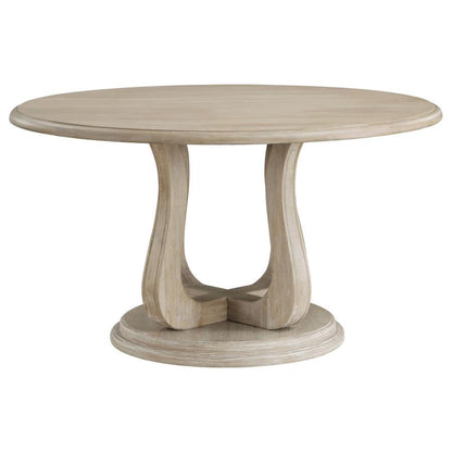 Trofello - Mesa de comedor redonda con base de pedestal curvada - Blanco lavado