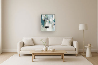 "Oceanic Whispers I" Hand-Embellished Canvas In Frame - Blue / Green / Neutral