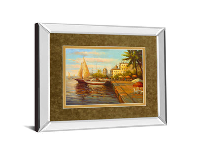 Santo Domingo Harbor By Bulo - Mirror Framed Print Wall Art - Light Brown