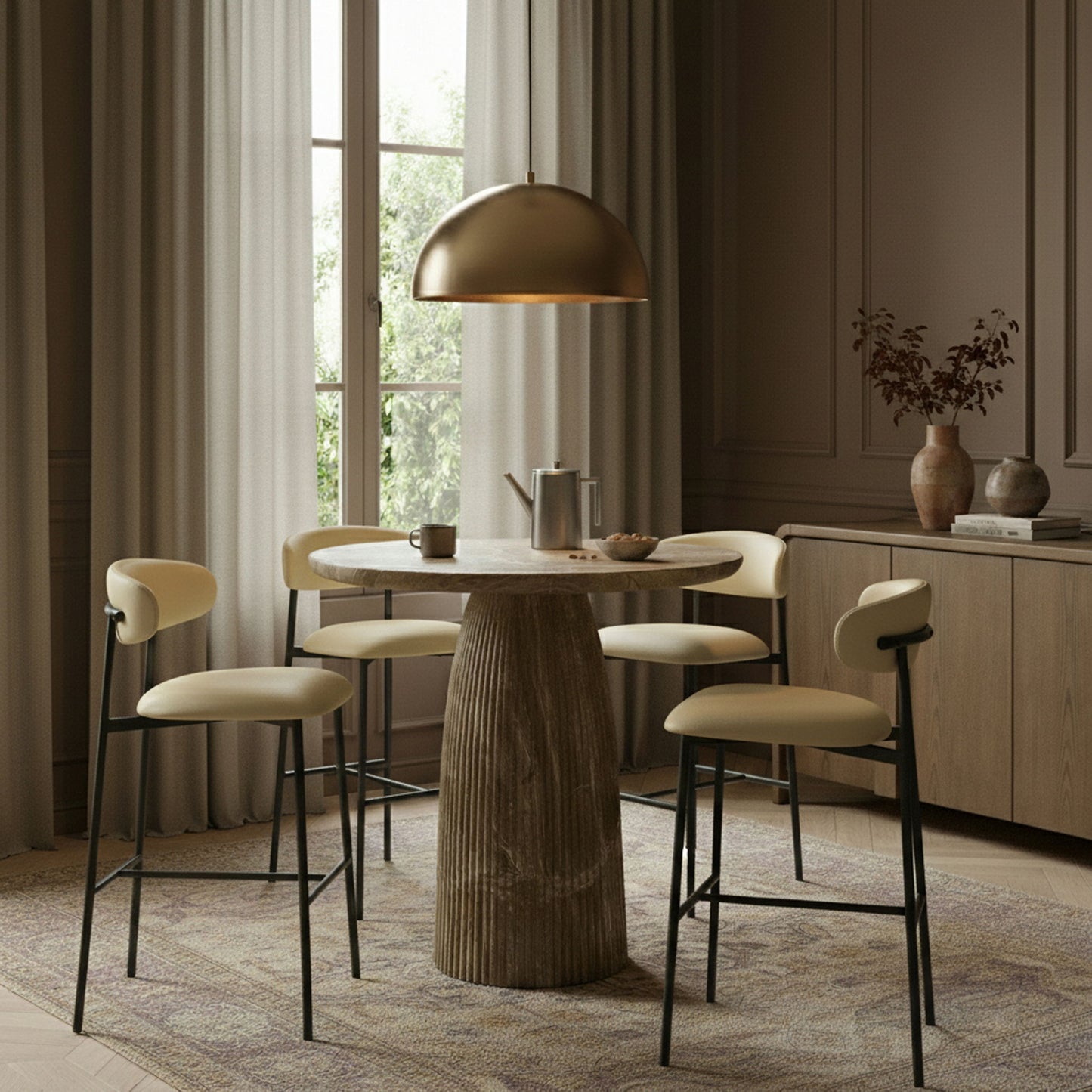 Lupita - Vegan Leather Upholstered Bar Stool (Set of 2) - Cream / Matte Black