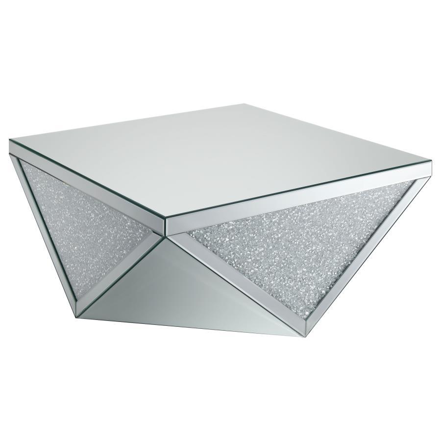 Amore - Mesa de centro cuadrada con detalles triangulares - Espejo plateado y transparente