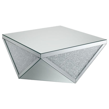 Amore - Mesa de centro cuadrada con detalles triangulares - Espejo plateado y transparente