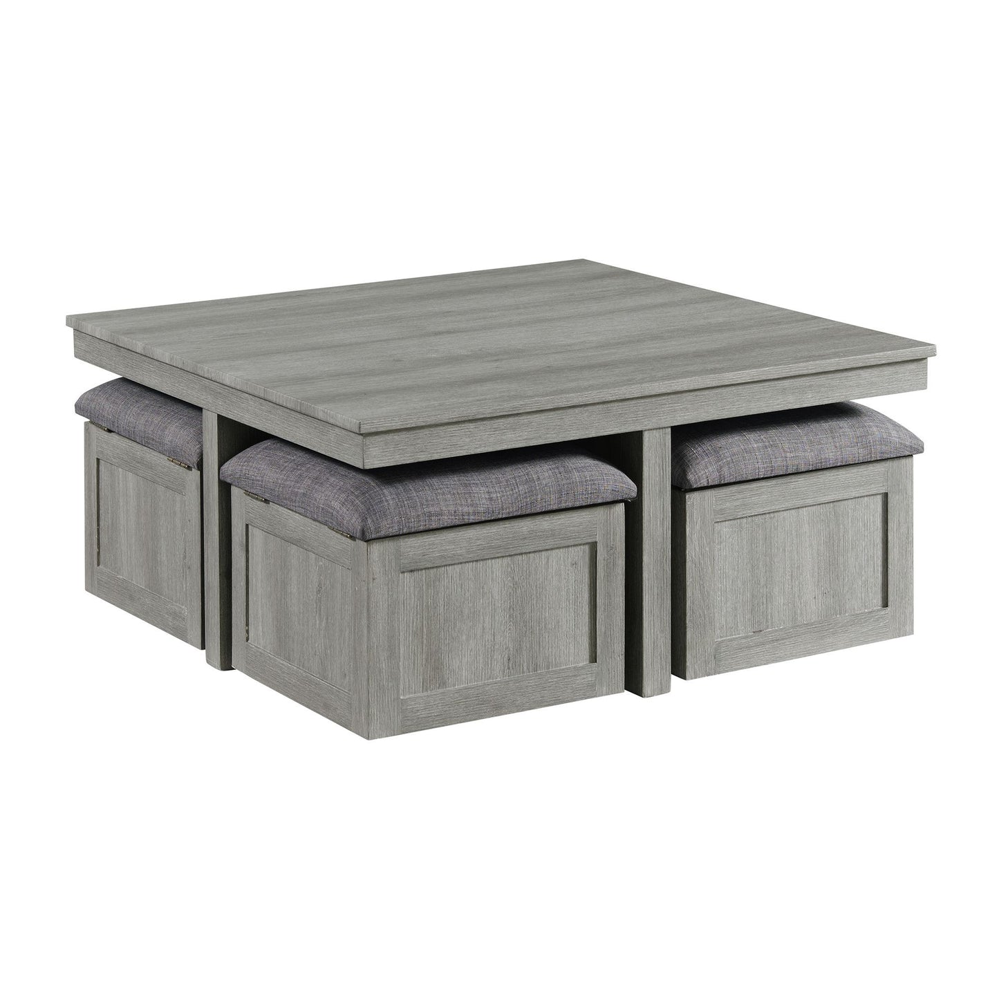 Uster - Mesa de centro con cuatro taburetes de almacenamiento - Gris