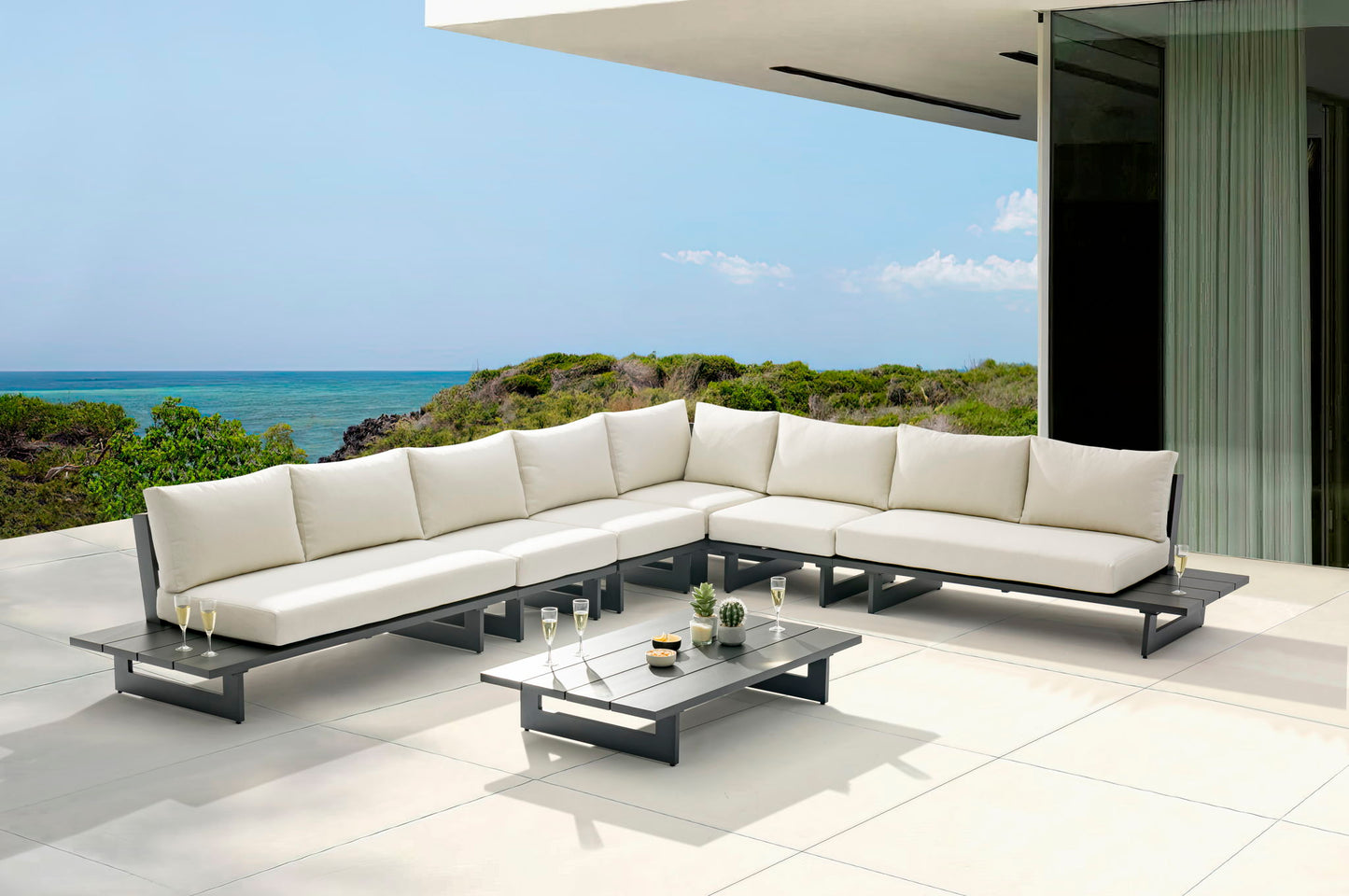 Maldives - 6 Piece Water Resistant Outdoor Patio Modular Sectional With Gray Base