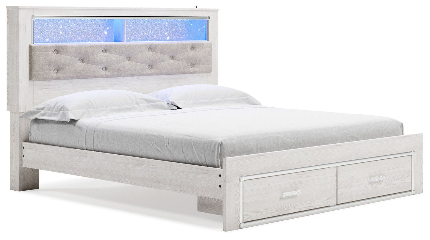 Altyra - Blanco - Cama librería tapizada King con almacenaje