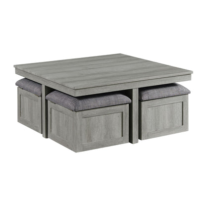 Uster - Coffee Table With Four Storage Stools - Grey