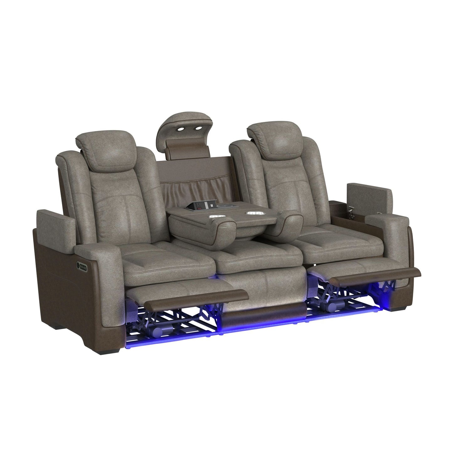 Lantana - Power Motion Sofa With Power Headrest, LED, Ddt, Reading Light And PWS - Rocky Gray/Brown