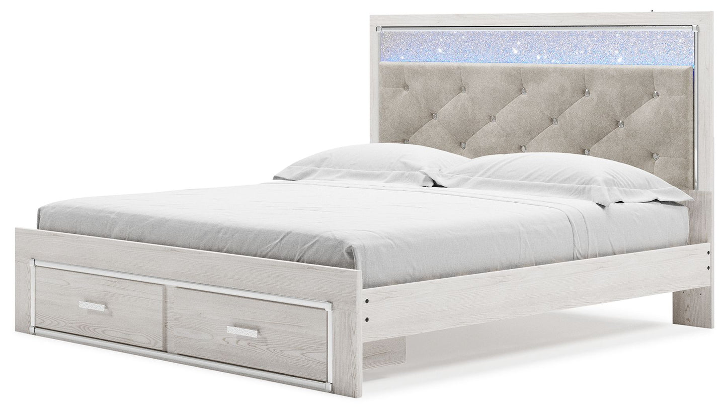 Altyra - Blanco - Cama con almacenaje tapizada King