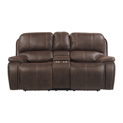 Atlantis - Power Motion Loveseat With Power Headrest & Console - Heritage Coffee