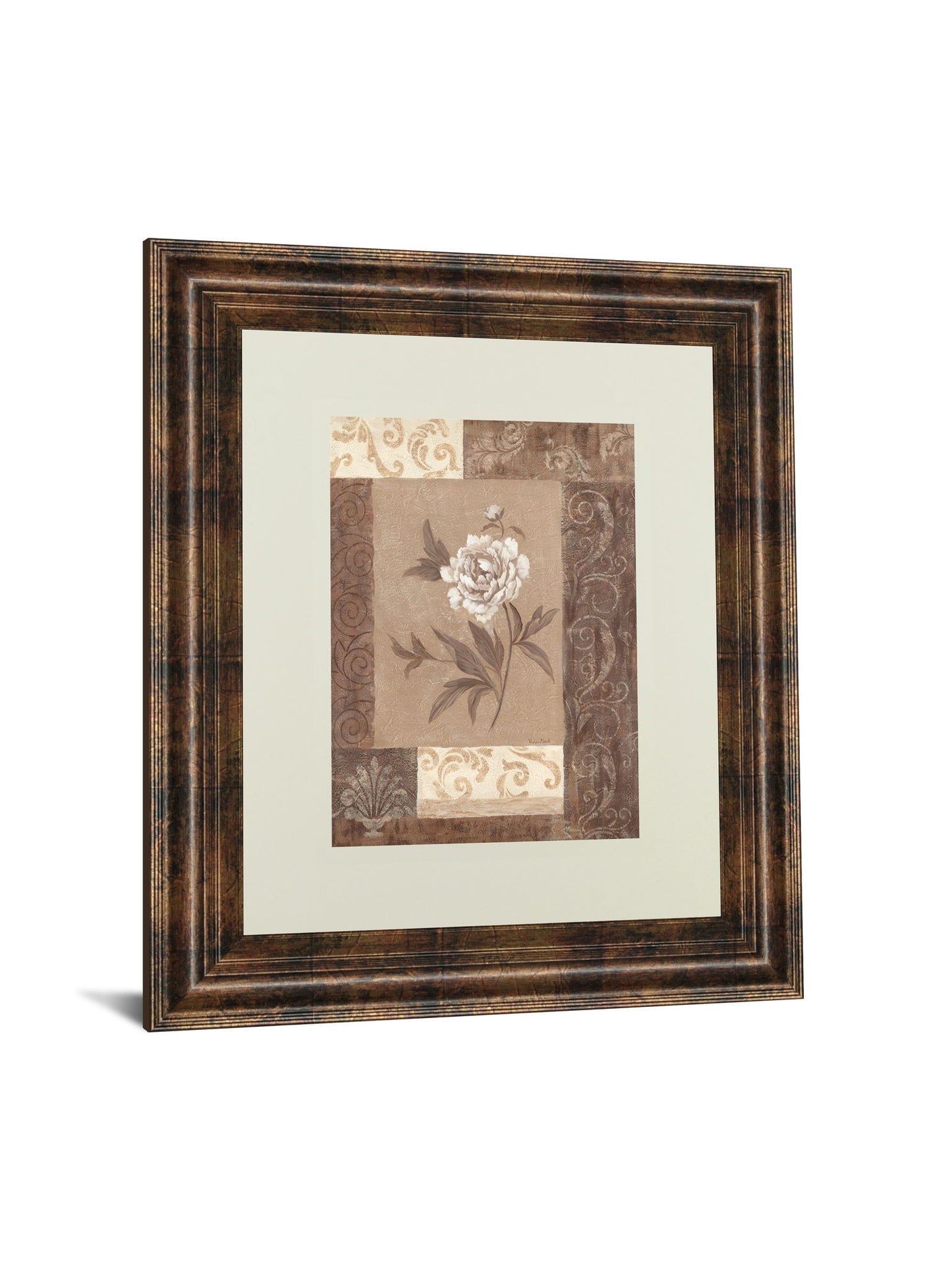 Single Peony By Vivian Flasch - Framed Print Wall Art - Light Brown