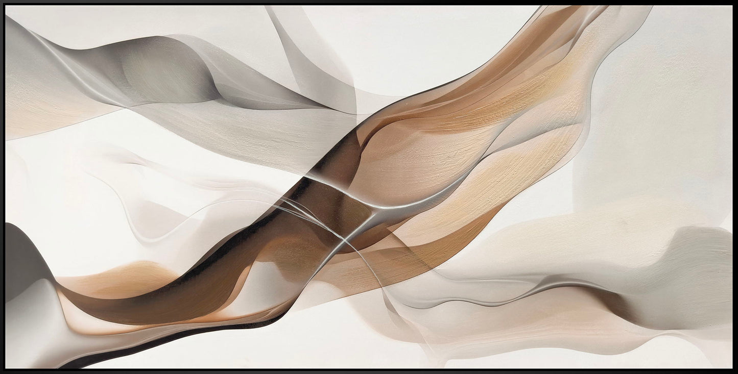 "Ethereal Waves" Hand-Embellished Canvas In Frame - Neutral / Beige / Brown