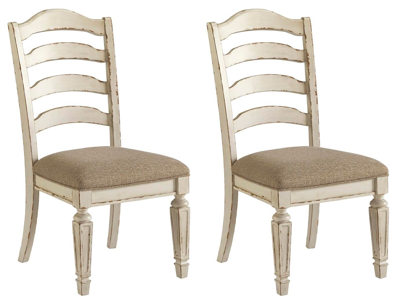 Realyn - Chipped White - Silla auxiliar de comedor Uph (juego de 2) - Ladderback