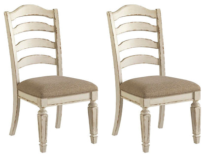 Realyn - Chipped White - Silla auxiliar de comedor Uph (juego de 2) - Ladderback