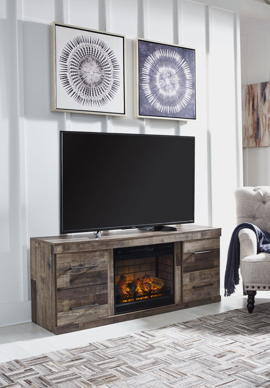 Derekson - Multi Grey - Mueble para TV con chimenea eléctrica