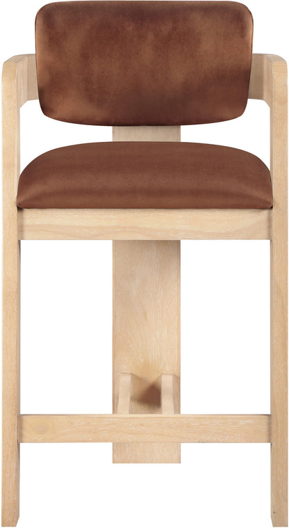 Sacha - Velvet Stool With Natural Base