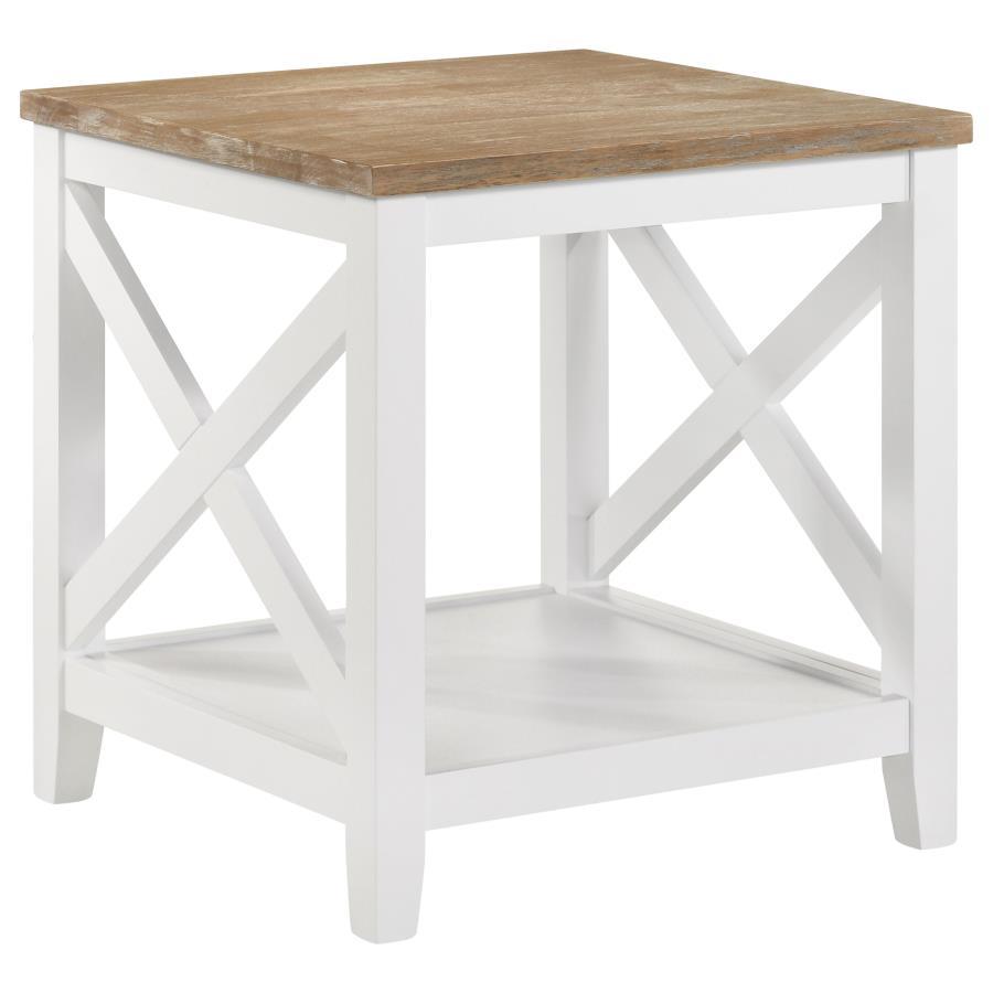 Maisy - Mesa auxiliar cuadrada de madera con estante - Marrón y blanco